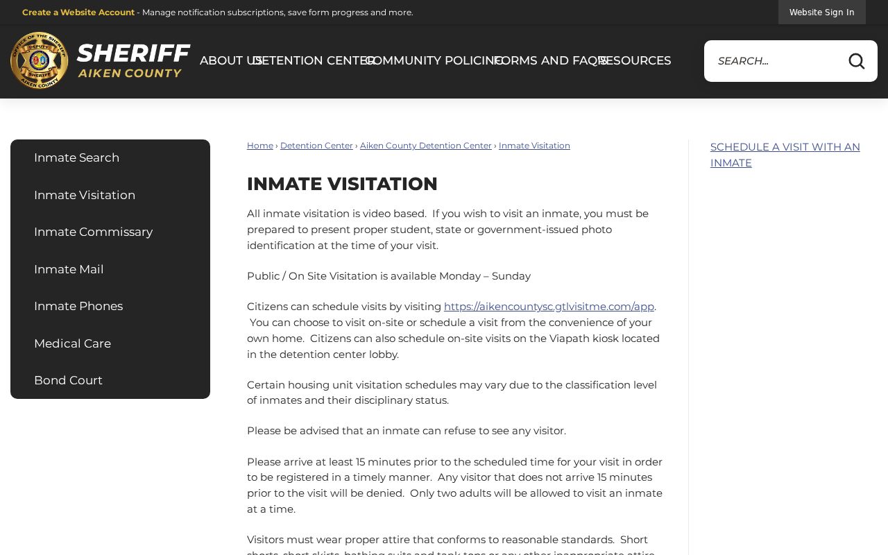 Aiken County booking record video visitation scheduling