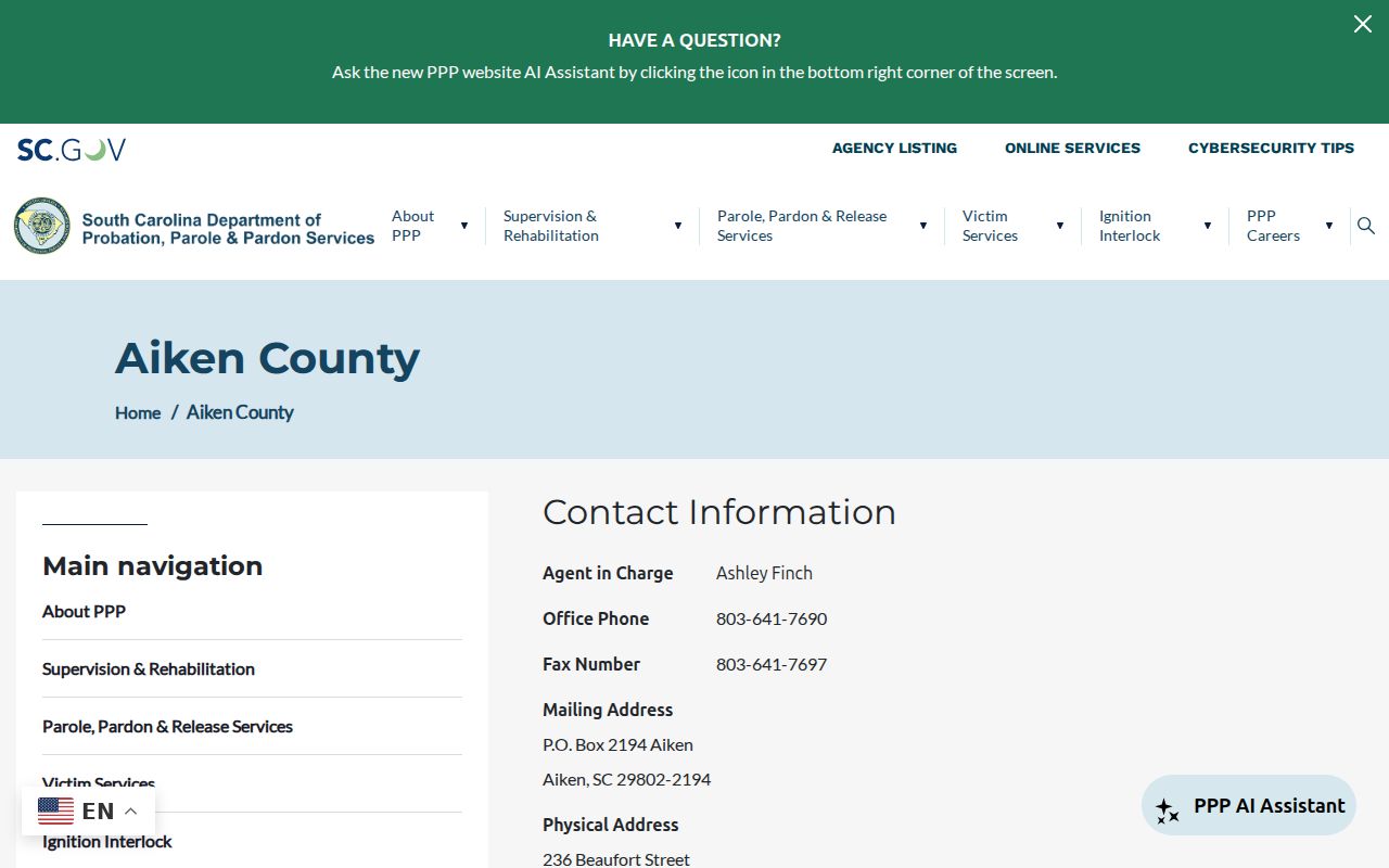 Aiken County criminal case supervision office information