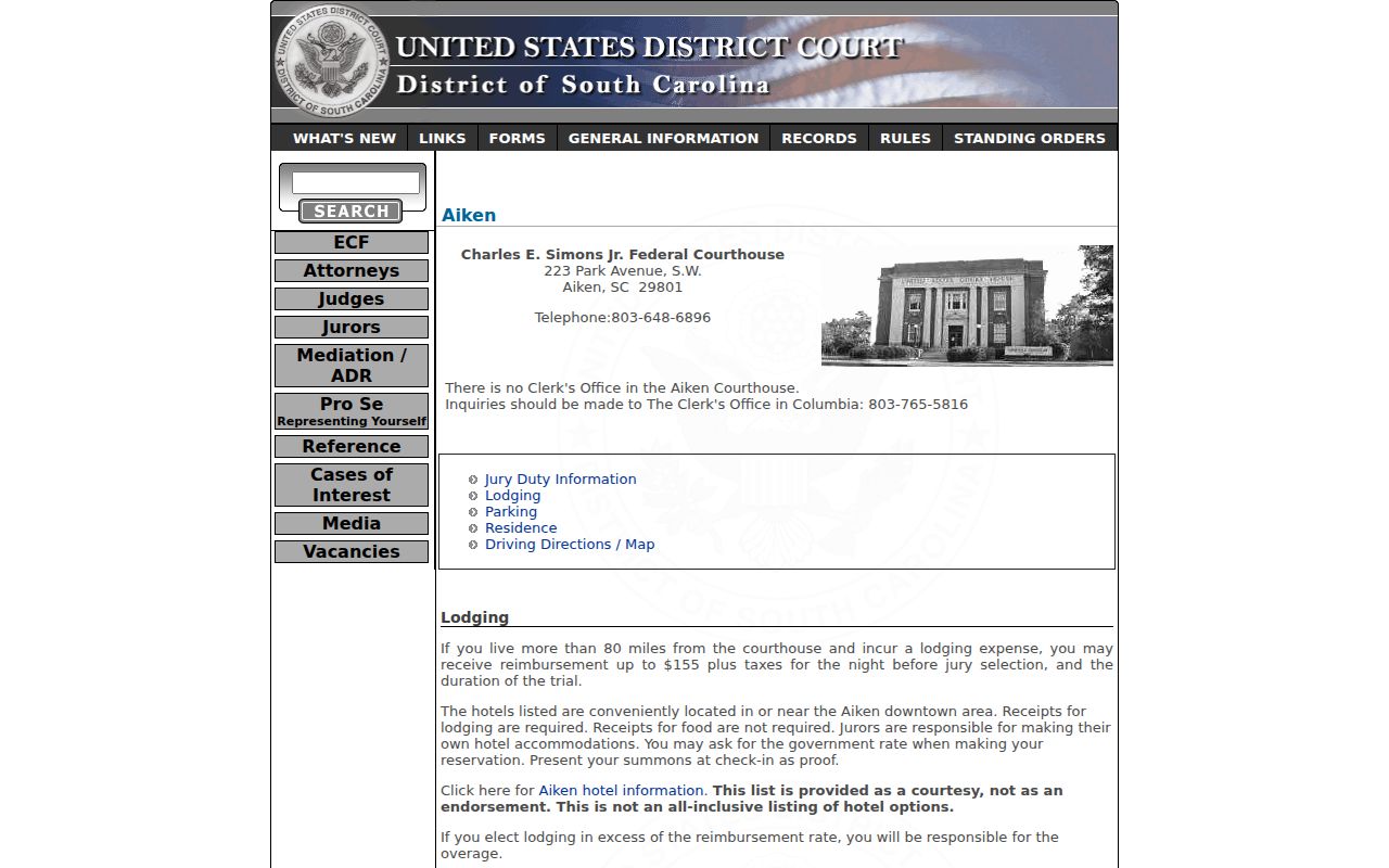 Aiken County criminal records federal courthouse notice