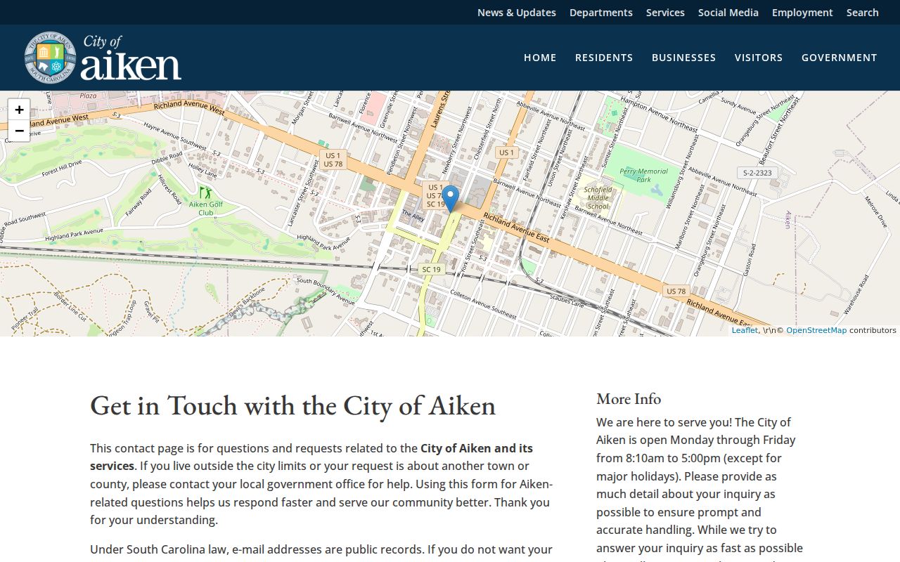 Aiken County criminal history City of Aiken public record contact form