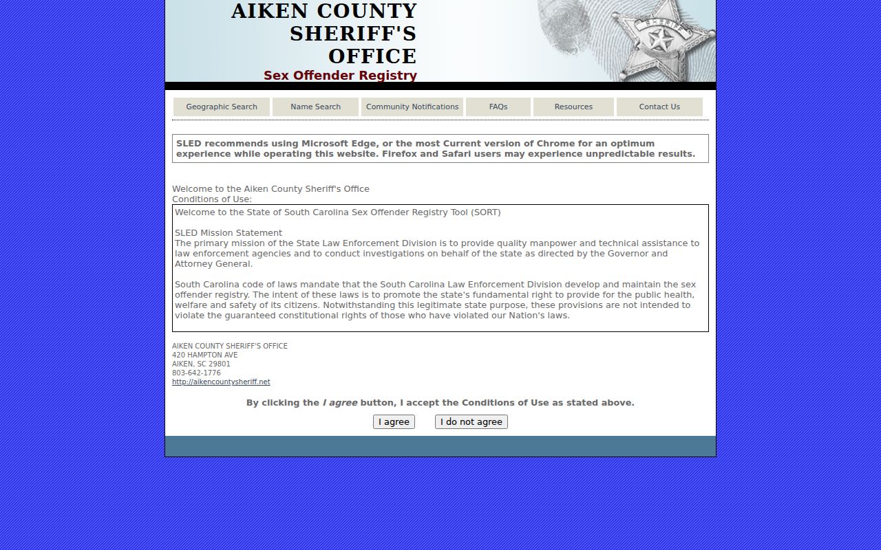 Aiken County sex offender lookup SORT gateway