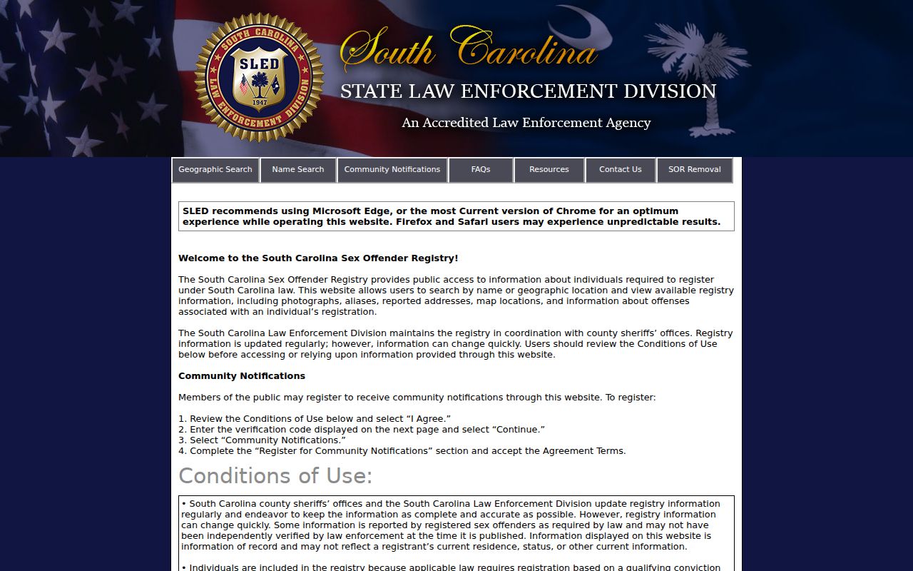 Aiken County sex offender registry lawful use warning